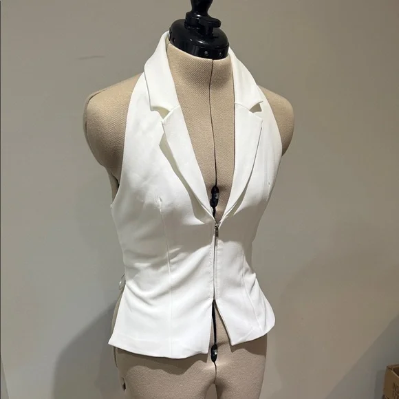 Zara White Halter Zippered Vest with Collar Detail Size Small - Picture 3 of 5